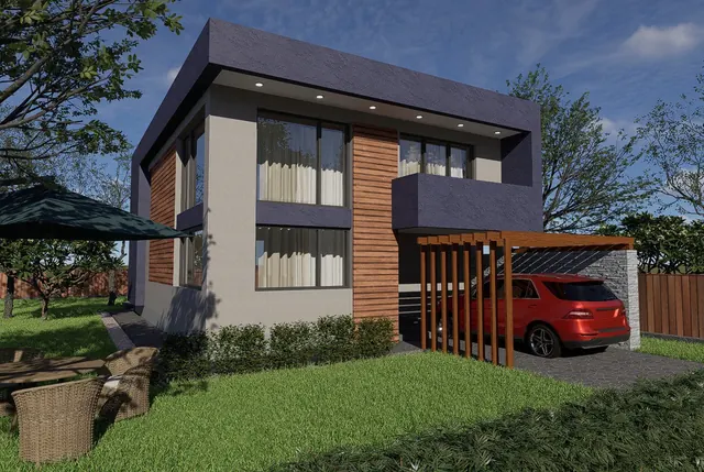 Locuință P+1 cu carport din lemn – EMB ARHIPRO