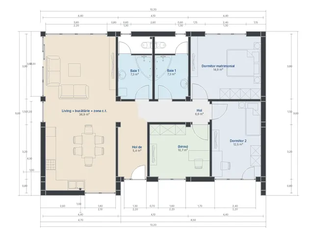 Casă parter cu garaj, Vâlcea – 102 m² – EMB ARHIPRO