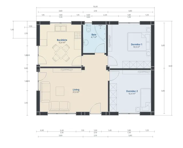 Casă parter cu pergolă, Movileni – 64 m² – EMB ARHIPRO