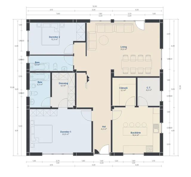 Casă parter cu verandă, Tulcea – 113 m² – EMB ARHIPRO