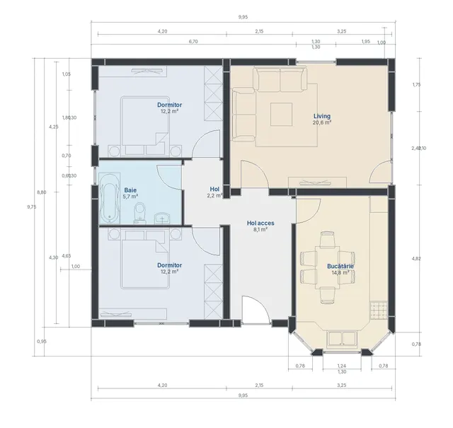 Casă cu pergolă, Măgurele – parter, 76 m² – EMB ARHIPRO