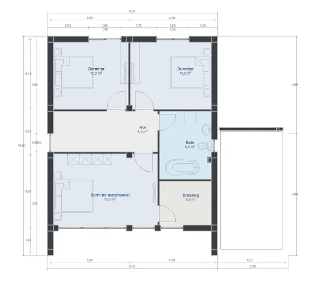 Locuință P+1, Giroc – plan etaj – EMB ARHIPRO