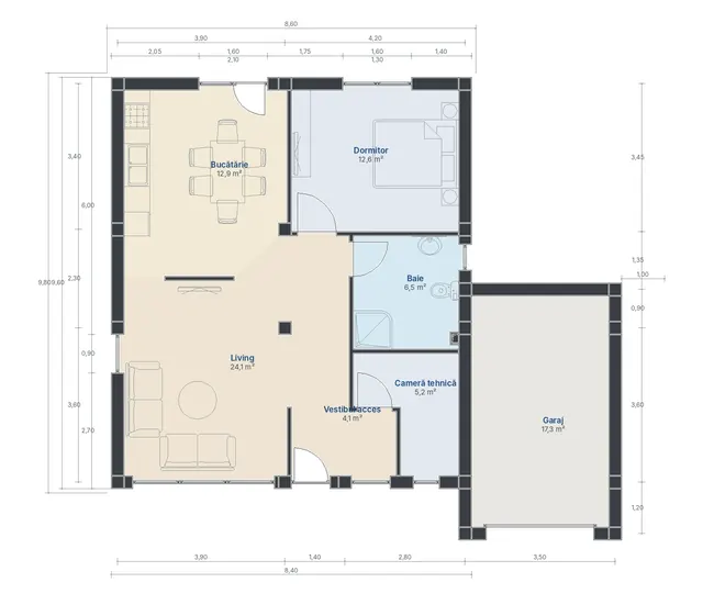 Locuință P+1, Giroc – plan parter – EMB ARHIPRO