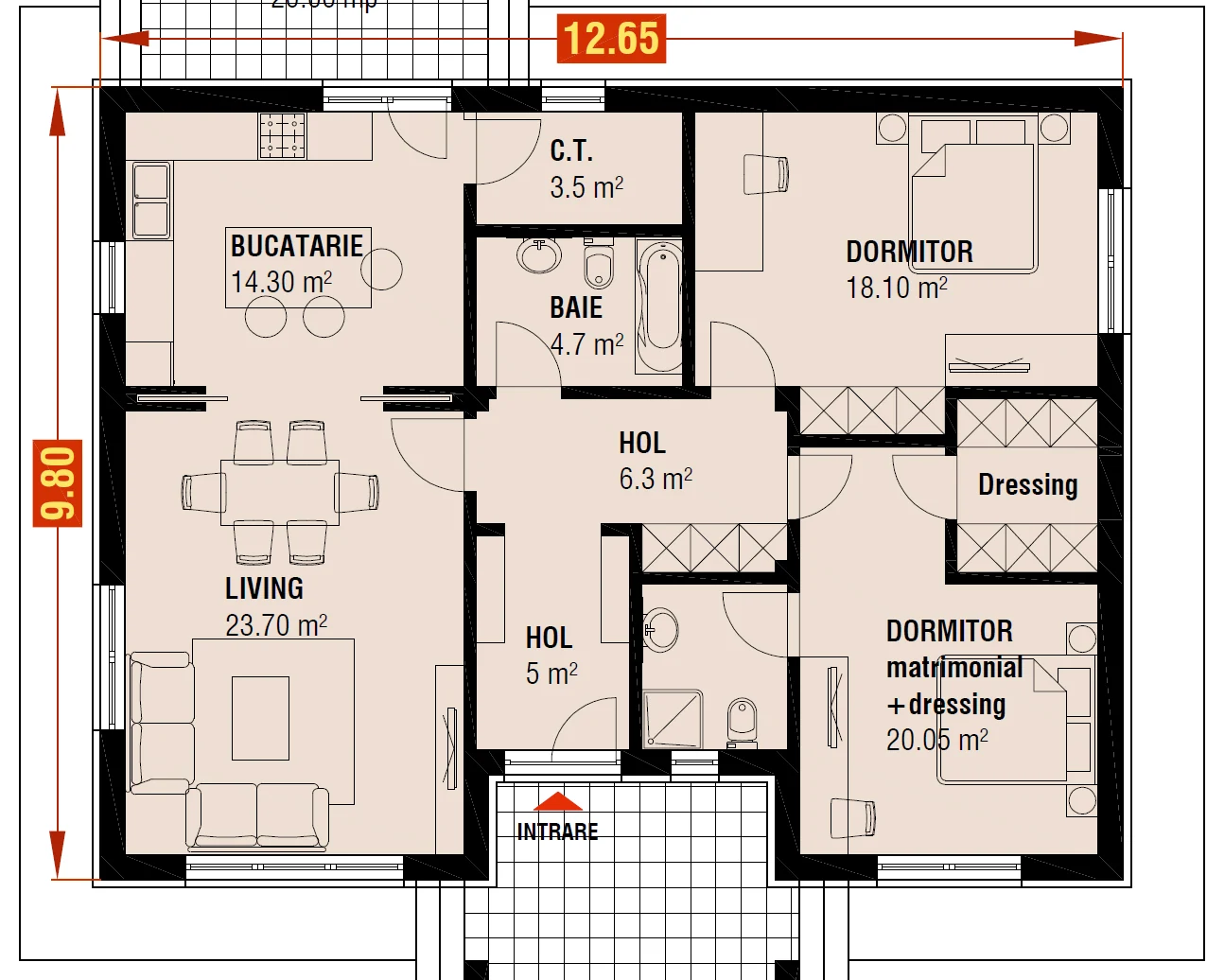 Plan parter – locuință individuală – EMB ARHIPRO