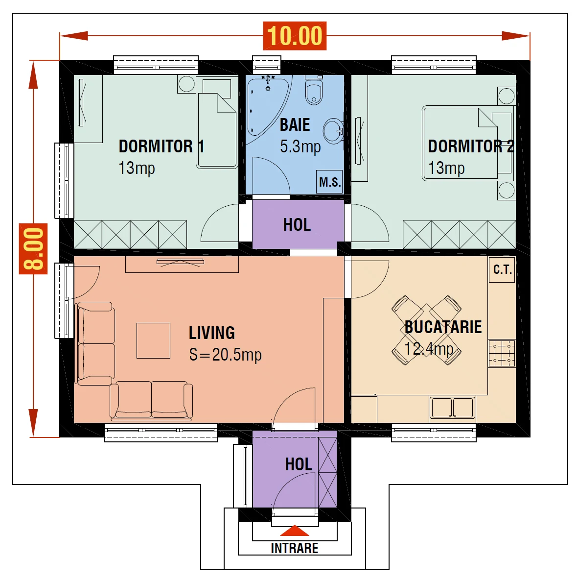 Plan parter – organizare clasică – EMB ARHIPRO
