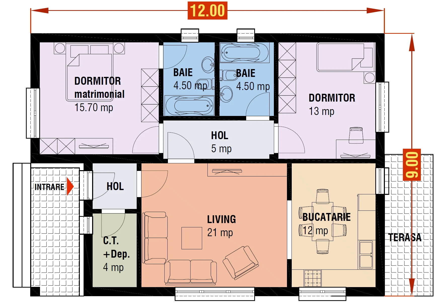 Plan locuință – organizare funcțională – EMB ARHIPRO