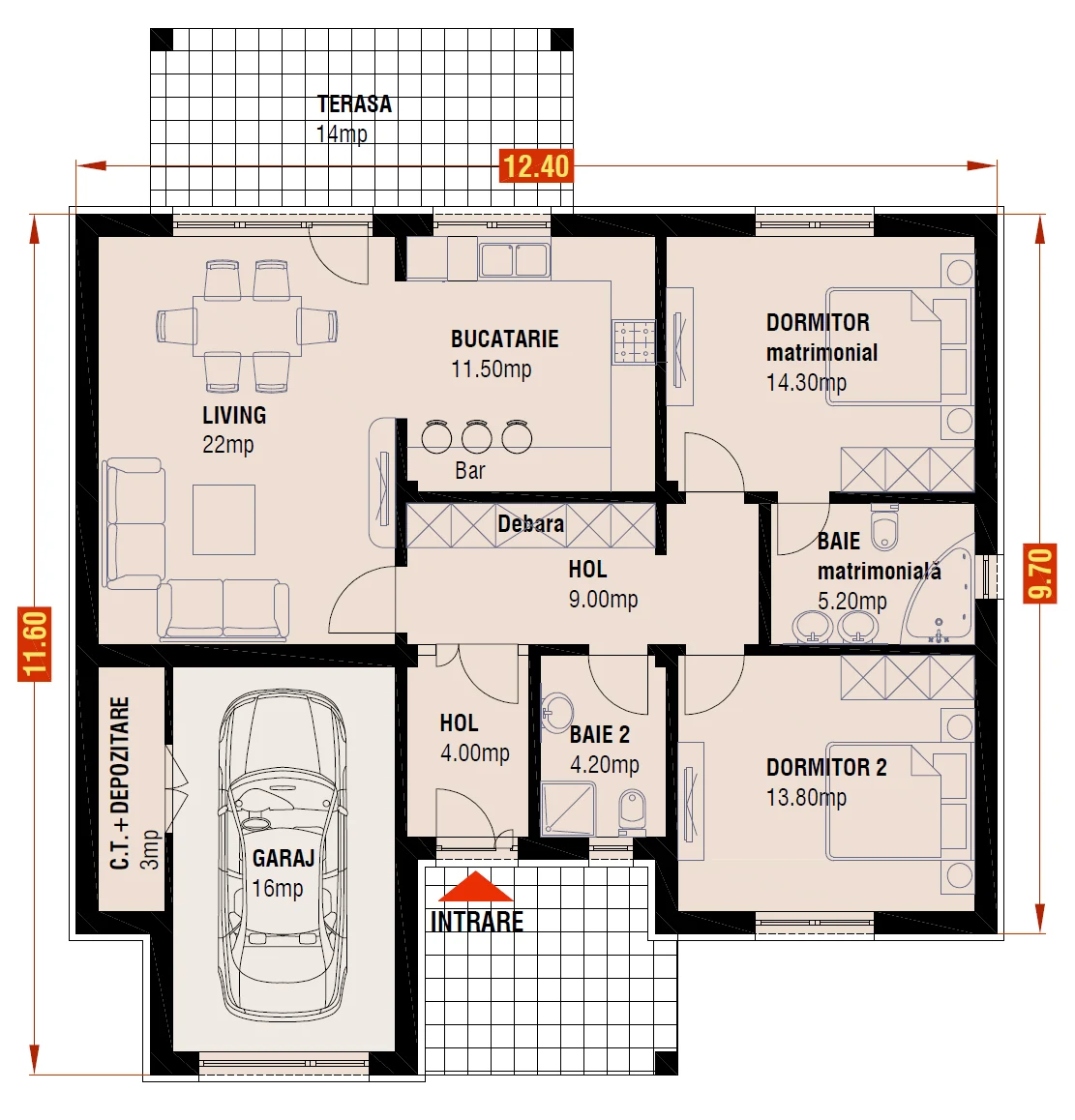 Plan parter cu garaj – EMB ARHIPRO