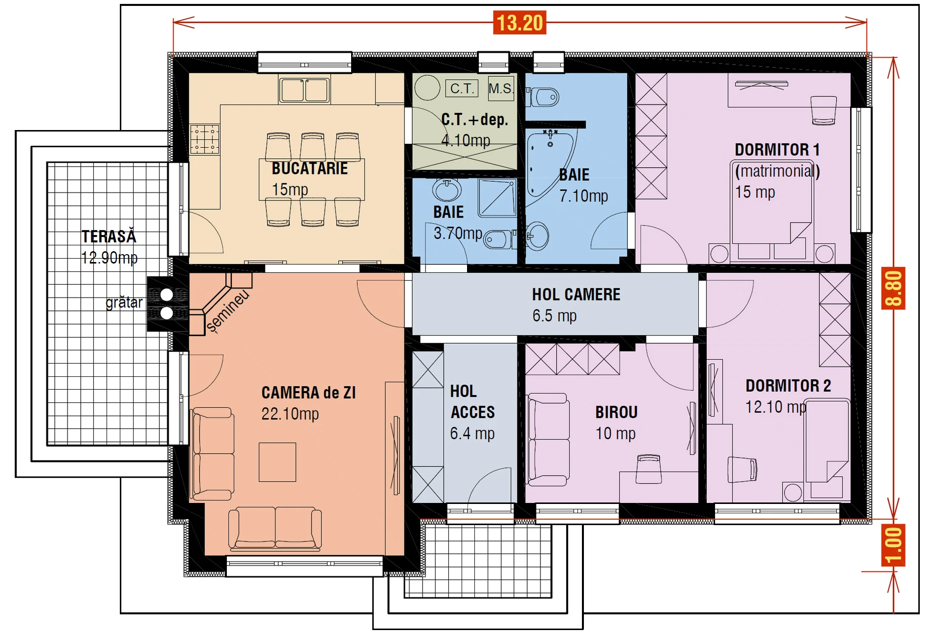 Plan parter – locuință compactă – EMB ARHIPRO